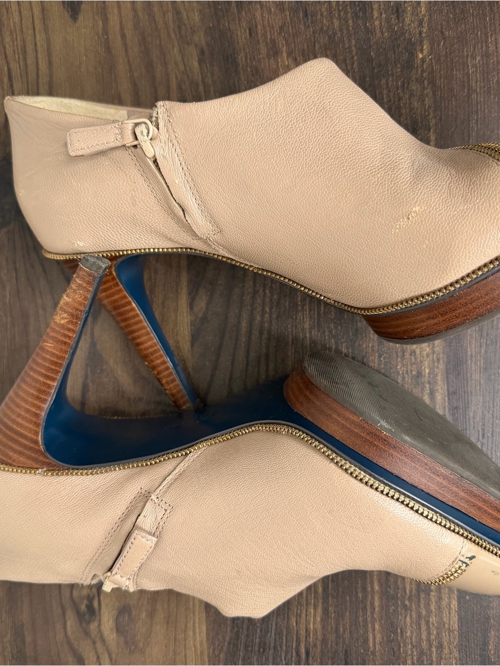 Cole Haan Beige Leather Zip Accent Stiletto Heels - Picture 4 of 6